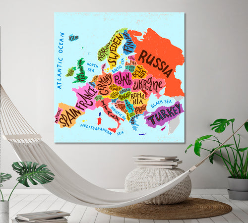 Colorful Europe Map Decorative Poster Education - S