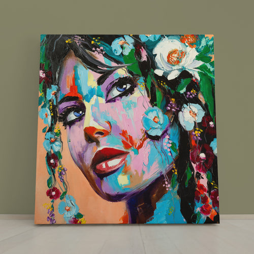 LADY OF THE FLOWERS Beautiful Fantasy Woman Stunning Contemporary Art - Square Panel