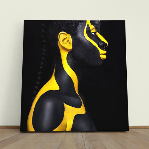 SPACE ALIEN Beautiful African Girl With Yellow Black Body Paint Art