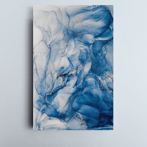 Sky Blue Ink Abstract Marble Modern Fluid Art - Vertical