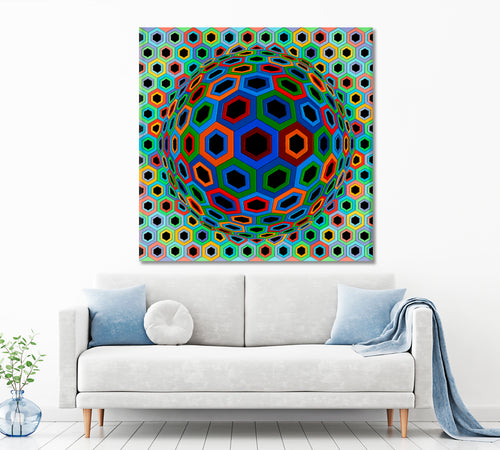 CIRCLE & HEXAGONS Vivid Geometric Figures Trippy Psychedelic Op Art