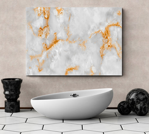 White Marble With Golden Veins Poster