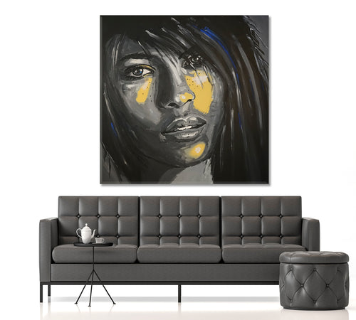ABSTRACT REALISM Beautiful Woman Face Grunge Style Art | Square