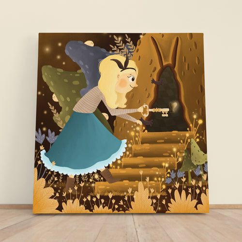 SECRET DOOR Alice in Wonderland Sweet Kids Baby Nursery Wall Art Canvas Print | Square Panel