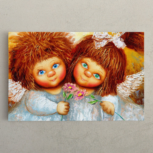 Two Cute Little Girls Angels with Shaggy Red Hair Fine Art Canvas Print