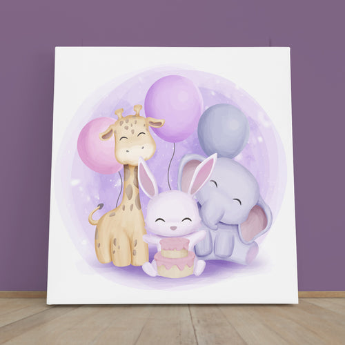 Cute Little Giraffe Rabbit and Elephant Sweet Kids Baby Nursery Art Print | Square Panel