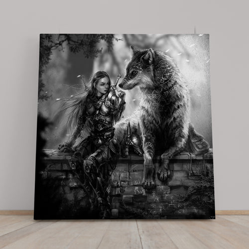 LADY OF WOLVES Mystical Woman Wild Wolf Fantasy Concept Canvas Print - Square