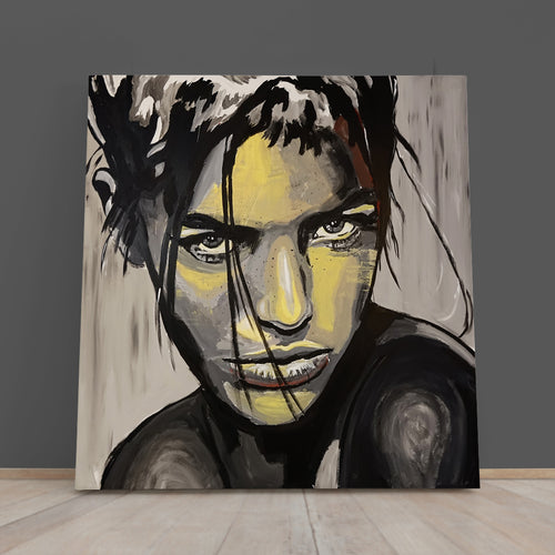 YELLOW FRECKLES Pretty Woman Grunge Art Abstract Expressionism - S