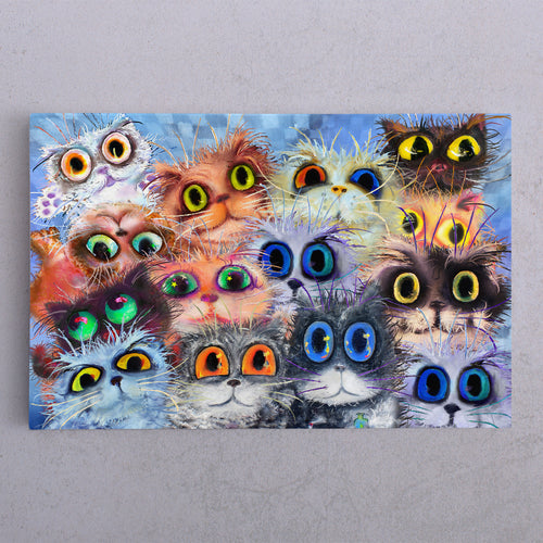 KIDS ROOM CONCEPT Funny Cats Big Eyes Whimsical Animals Canvas Print