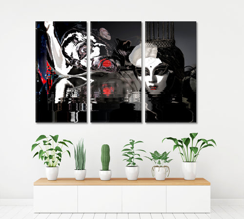 Mysterious Glamour Princess White Mask Crown Screaming Man Surreal Art
