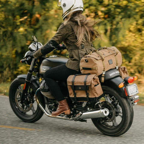 Canvas backpack on motorcycle
