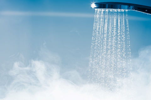 Take hot shower to avoid being hot during sleep, shower head with hot steamy water