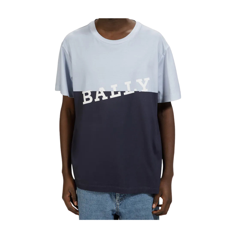 BALLY COTTON TSHIRT IN LIGHT BLUE AND MIDNIGHT BLUE – Enzo