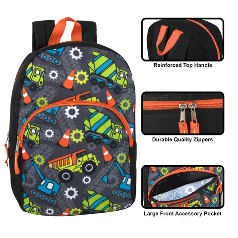 Bulk printed toddler backpack with trucks graphic