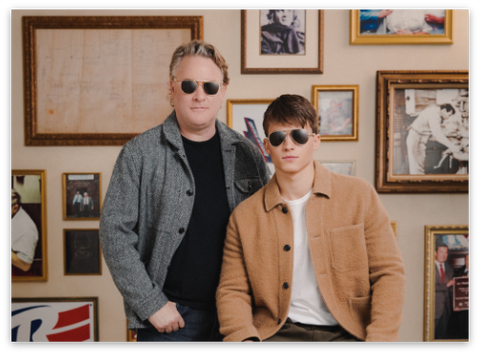 Todd Snyder and a model wearing Randolph USA's Concorde and Aviator Sunglasses.