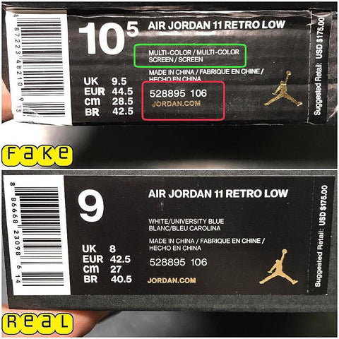 Jordan 11 Low UNC Real vs Fake