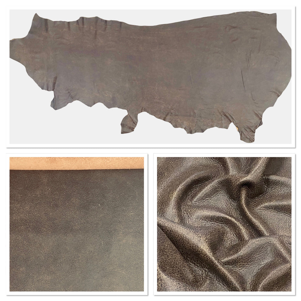 Vegas Anthracite, Full Grain Foiled Leather Cow Side : (0.9-1.1mm