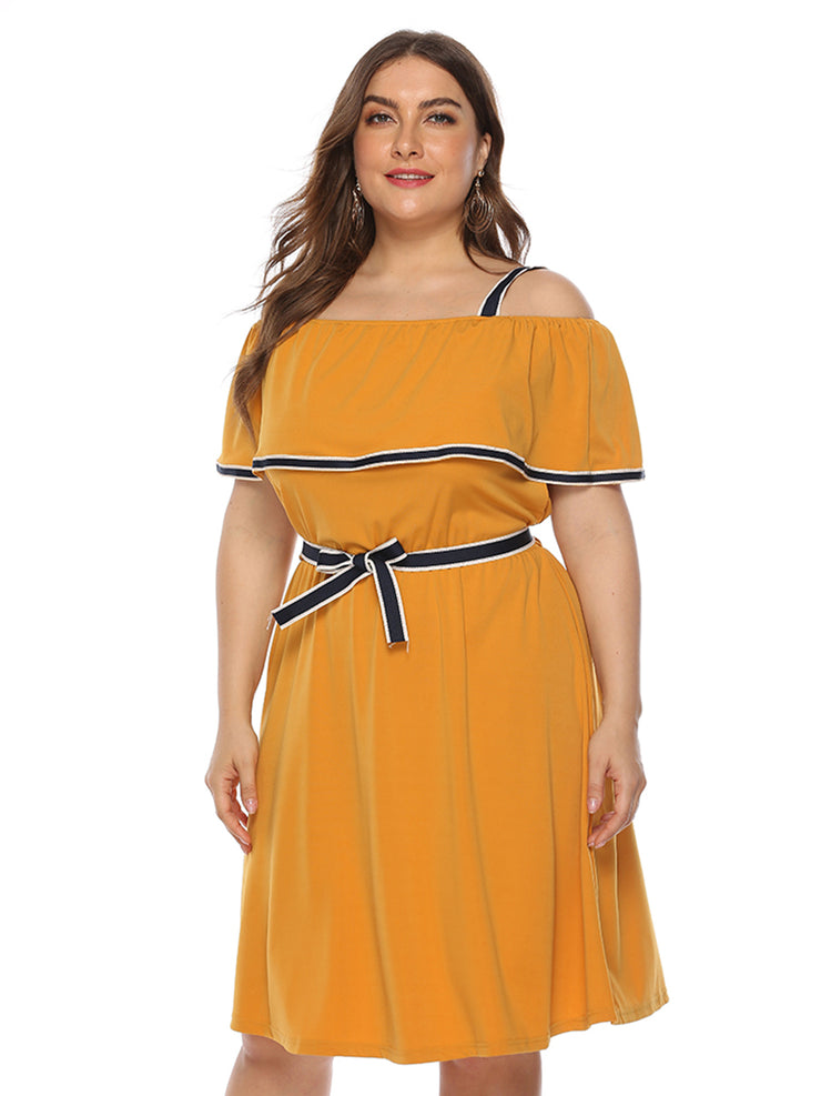Flirty Plus-Size Off-Shoulder Summer Dress – 1SANSOME