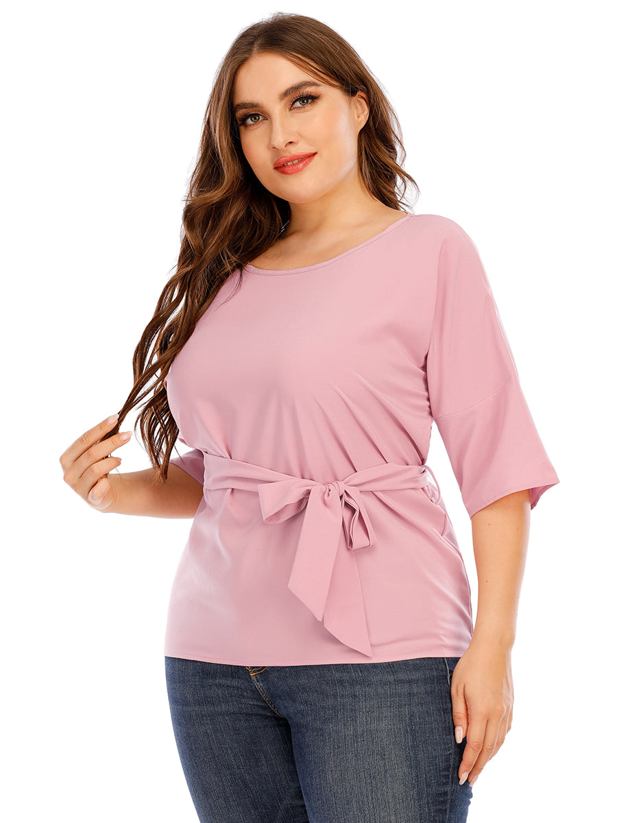 Chic Plus-Size Waist-Tie Blouse – 1SANSOME