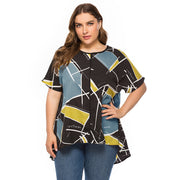 Large Size Women's Loose Geometric Print Short Sleeves T-shirt