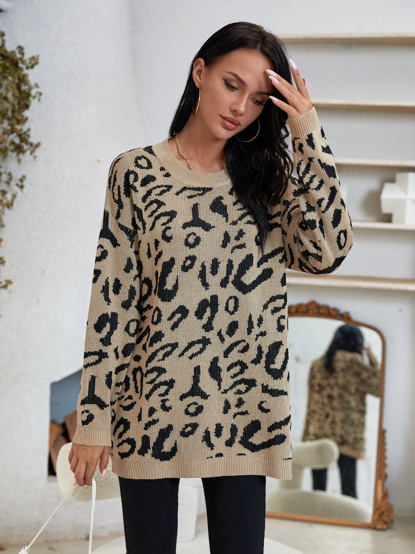 Leopard Jacquard Drop Shoulder Sweater Pullover – 1SANSOME