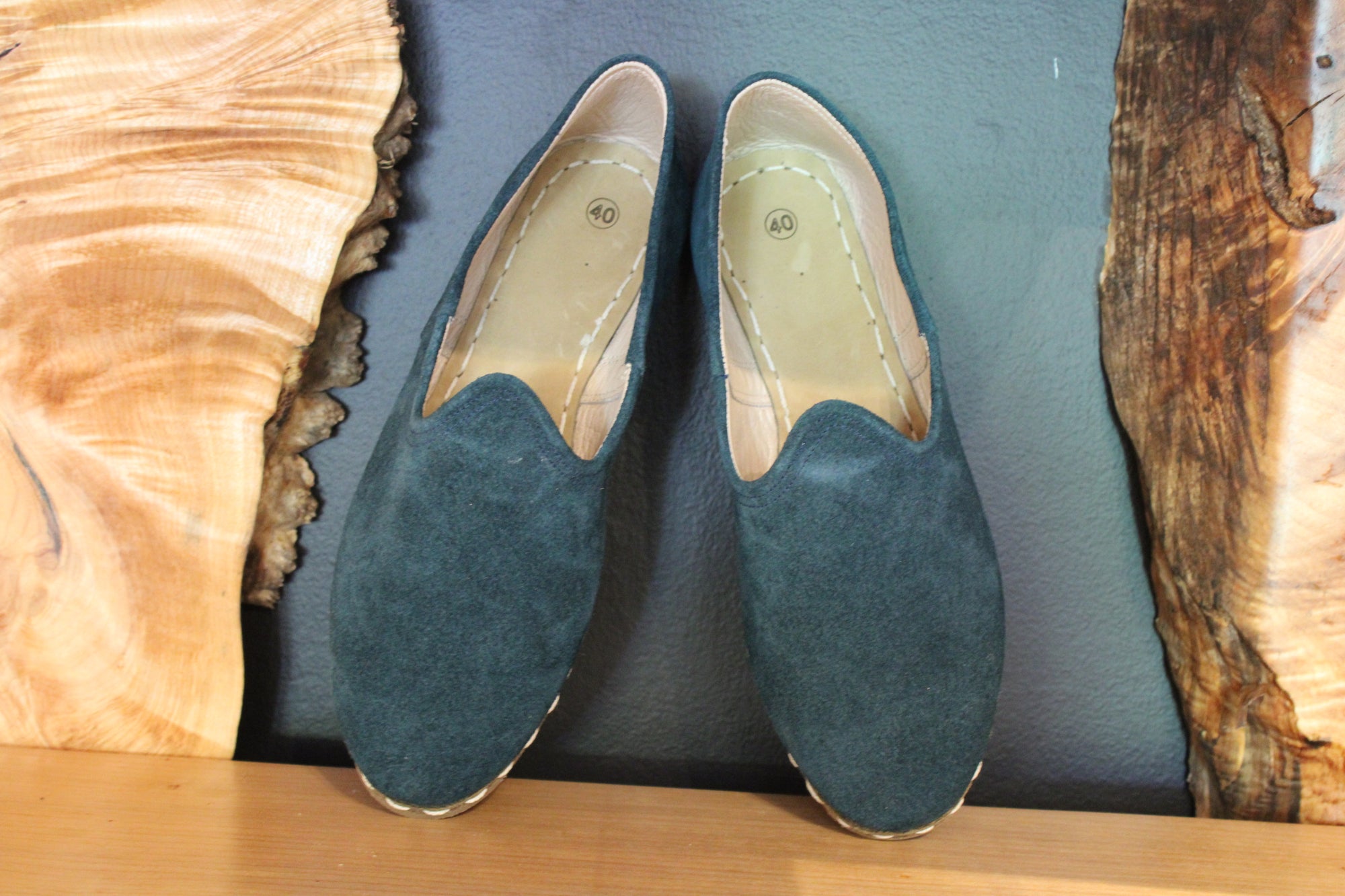 Teal Suede Handmade Leather Shoes 