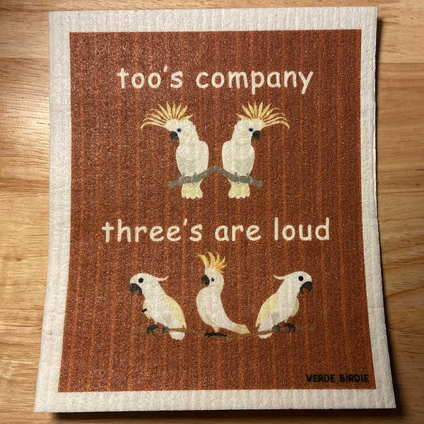 Swedish Dishcloth Sponge - Toos Company, Threes are Loud Cockatoo Design