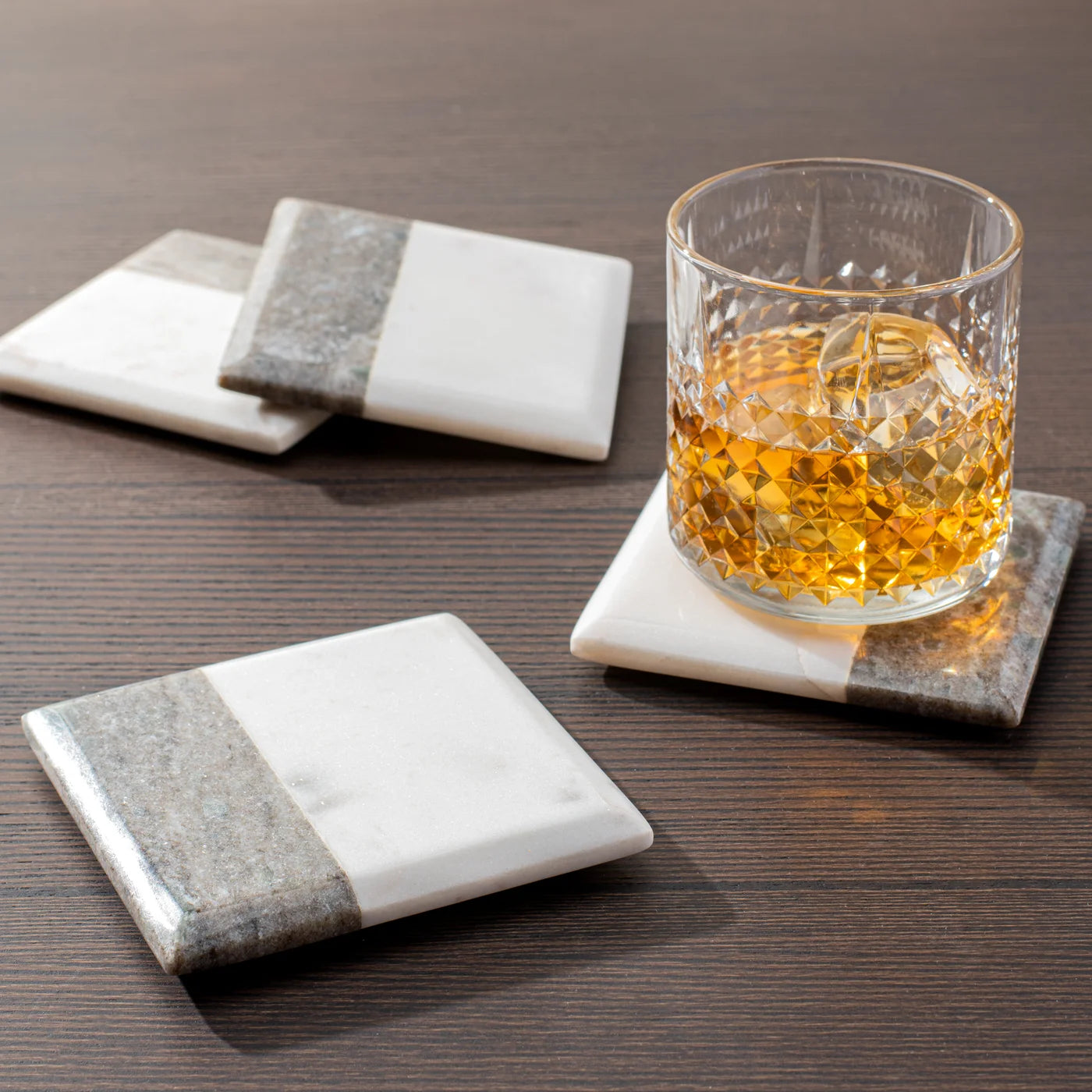 Set of 4 Marble & Wood Square Coasters Handmade Coffee Coasters Coaster Set  Bar Coasters Living Room Coasters -  Israel