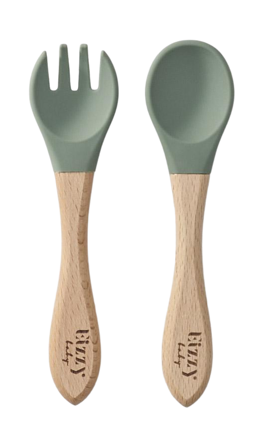 Silicone Spoon and Fork Set (Muted Blue) – Eizzy Baby