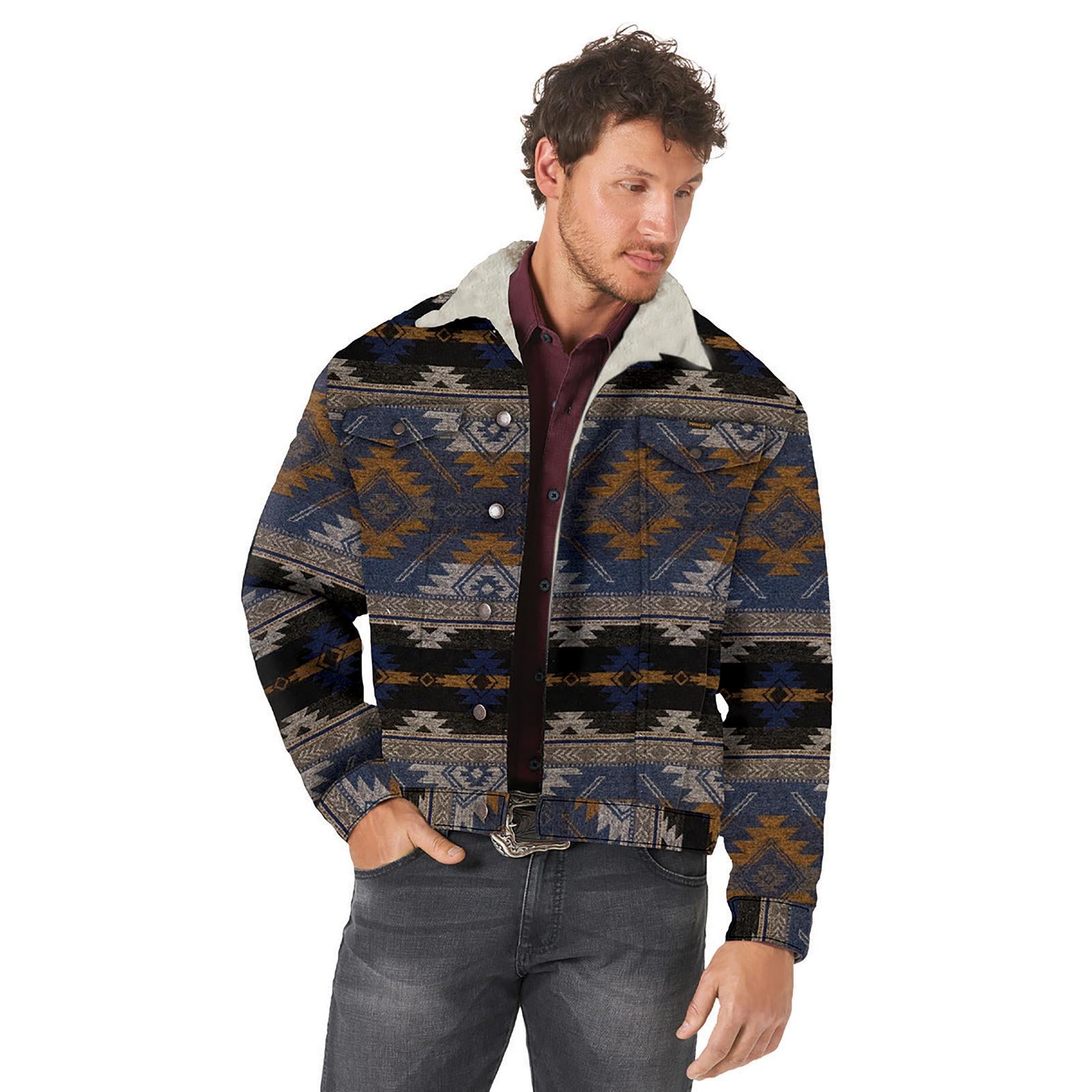 Wrangler Retro Men's Navy Aztec Sherpa Lined Jacket – Wiseman's Western