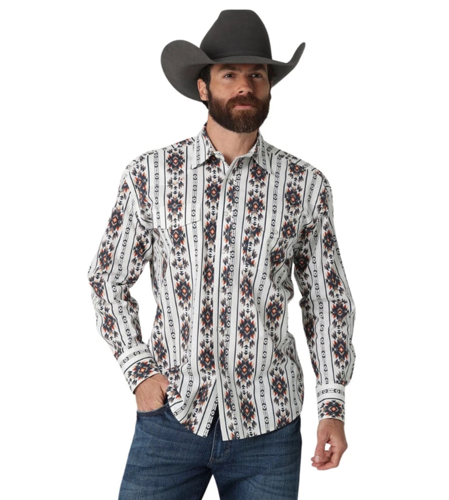Wrangler Checotah White Aztec Snap Men's Western Shirt – Wiseman's Western