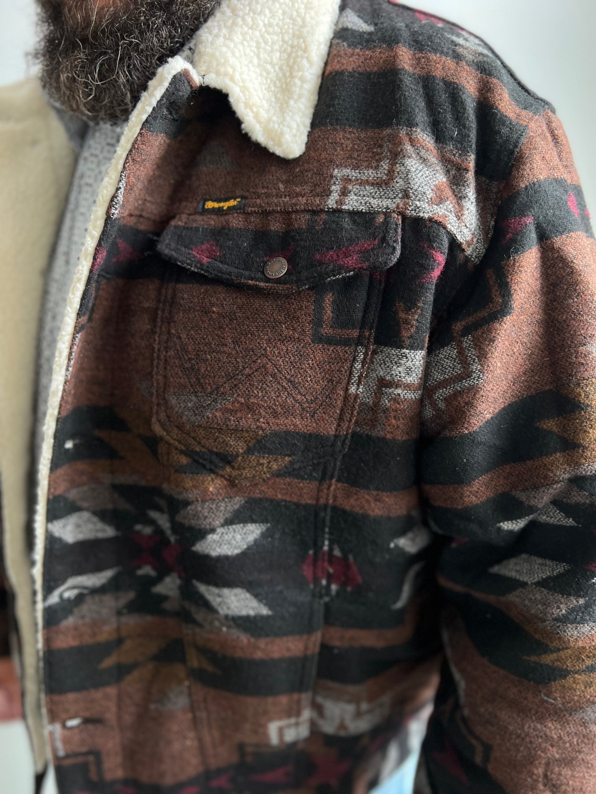 The Walker Aztec Wrangler Retro Sherpa Lined Jacket – Wiseman's Western