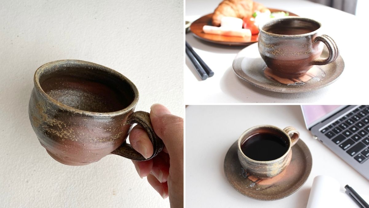 Sturdy Bizen ware cup and saucer that you will want to use every day