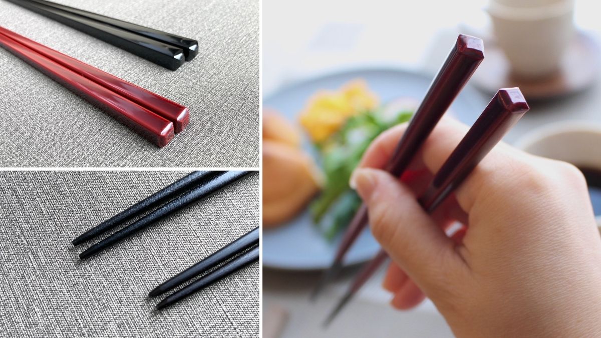 Chopsticks with an angular shape that easily captures surfaces