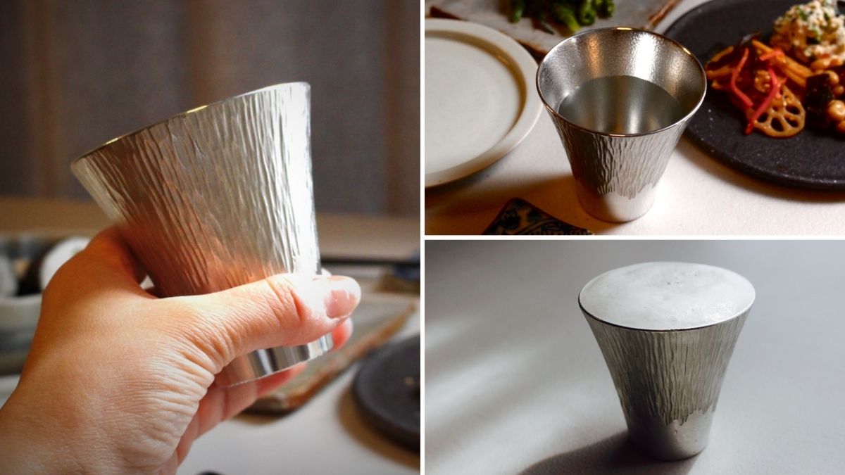 Tin tumbler to use as a sip beer glass or sake glass