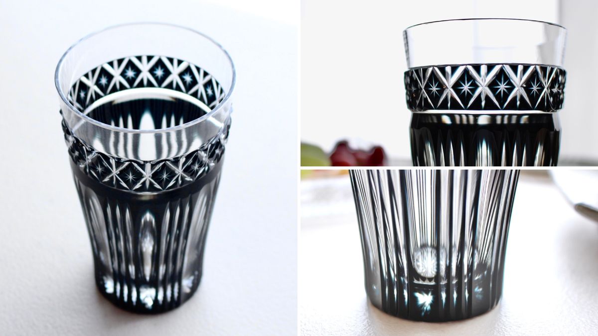Beautiful black faceted beer glass created by outstanding technique