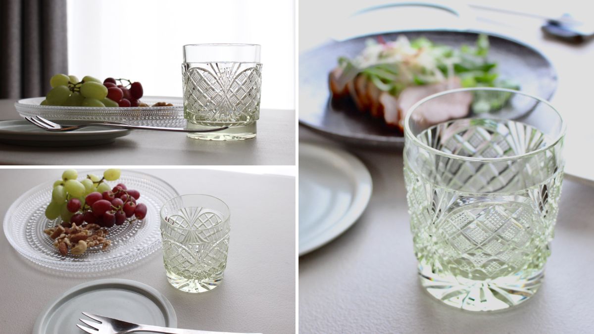 Lace-like transparency creates an elegant look on the table with Satsuma faceted old style glass