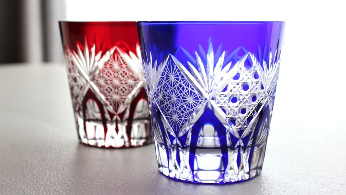 Gorgeous old glass with a design combining traditional faceted patterns