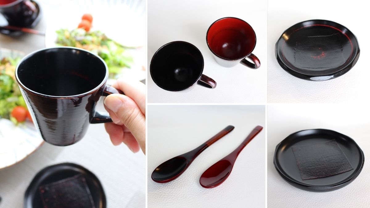 Yakumo-nuri cups of moderate size and different coloring also radiate individuality.