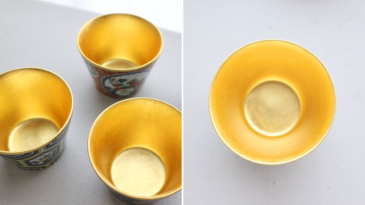 職人の手で施された内側全面の本金箔が美しい九谷焼のカップ