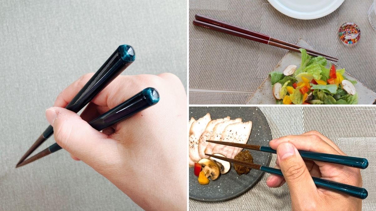 Chopsticks have a rounded shape that fits comfortably in the hand