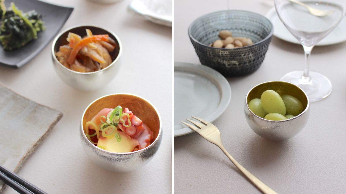Tin sake cups are versatile enough to be used as vessels