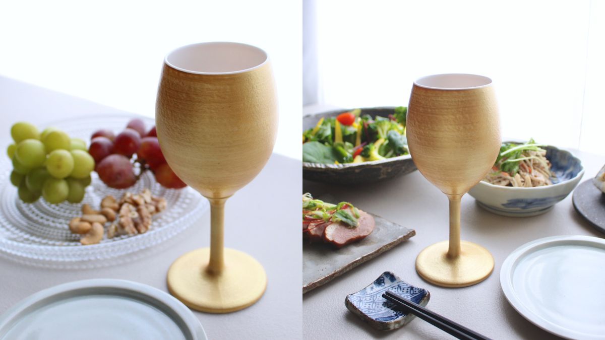 長いステムが美しいデザインの磁器製ワイングラス