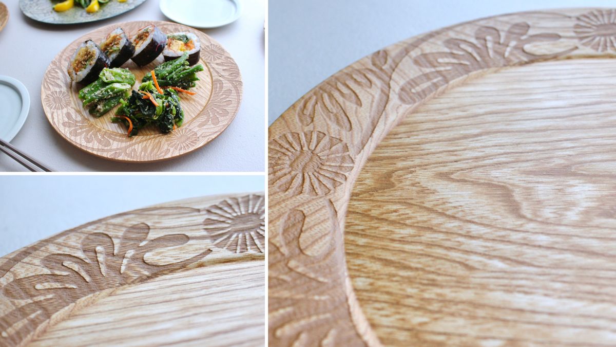 Wooden rimmed dish with glass coating for easy handling