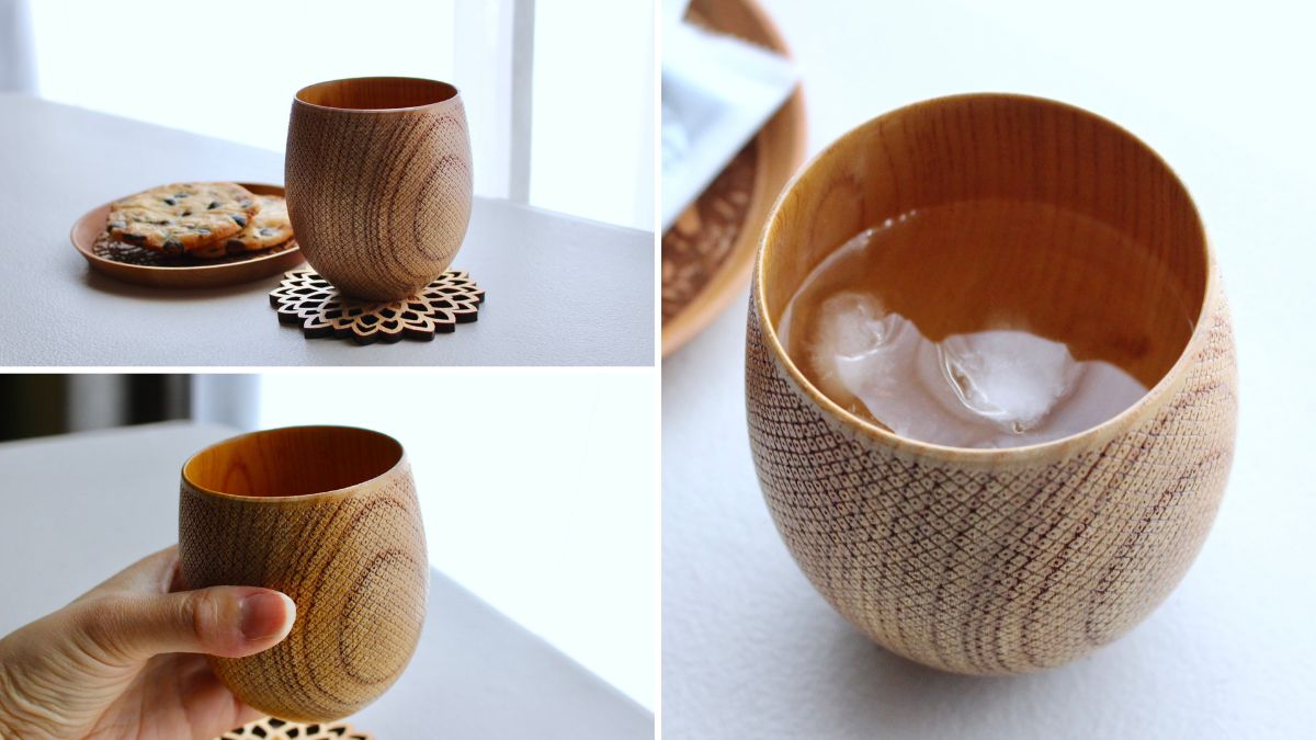 Both hot and cold! Free-standing wooden cups