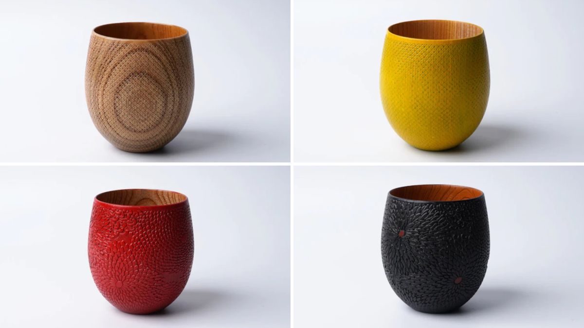 4種のカラーとデザインが揃う木製カップ