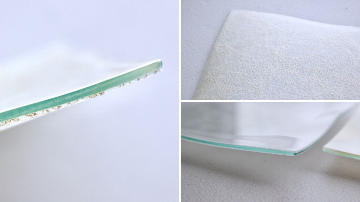 Nishijin-ori plate coated with glass on the front and EVA resin on the back
