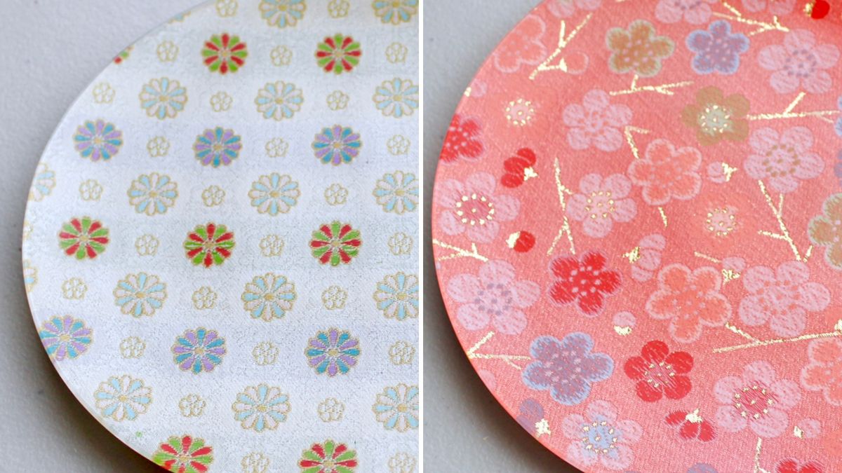 Nishijin brocade dish with Japanese design of chrysanthemum and plum blossoms