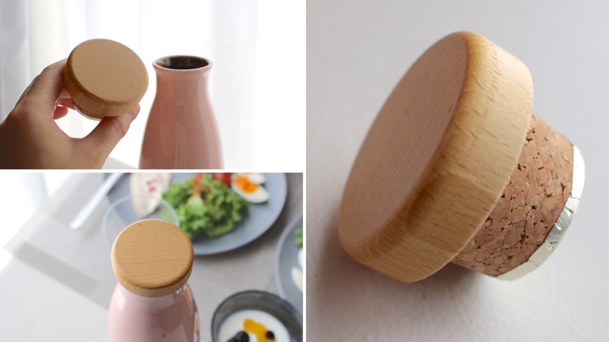 Shigaraki ware ion bottle with special wooden and cork stopper for tight sealing