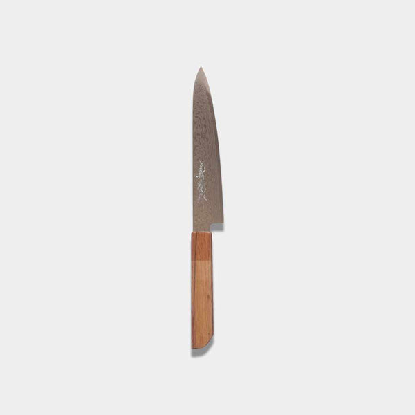 【ペティナイフ】150ｍｍ 高炭素ステンレス鋼割込 磨きダマスカス 樫八角柄 柿渋仕上
